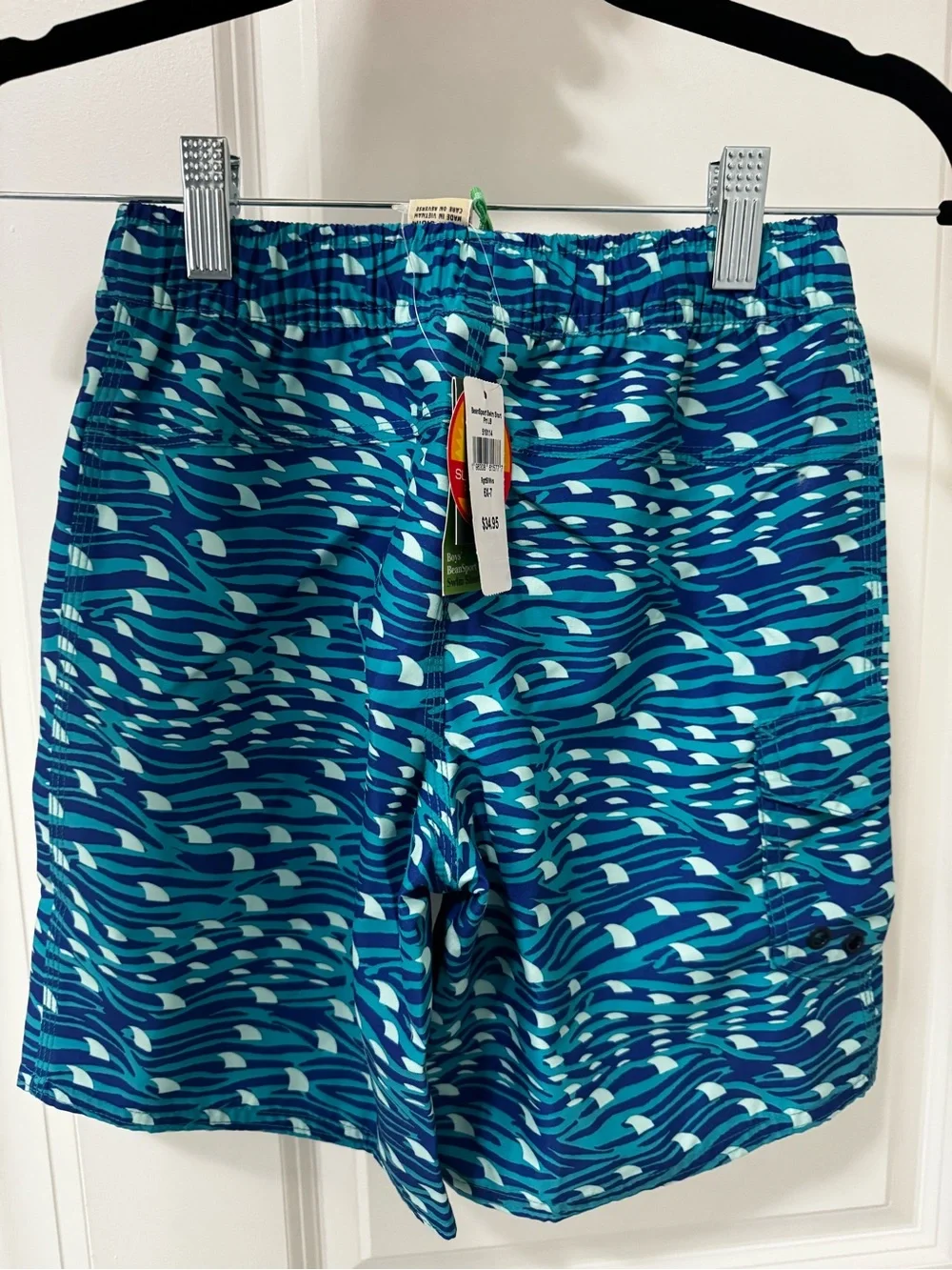 L.L. Bean Boys' Blue & Aqua Wave-Print Swim Trunks